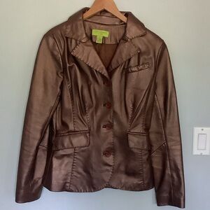Vakko Shiny Bronze Leather Jacket